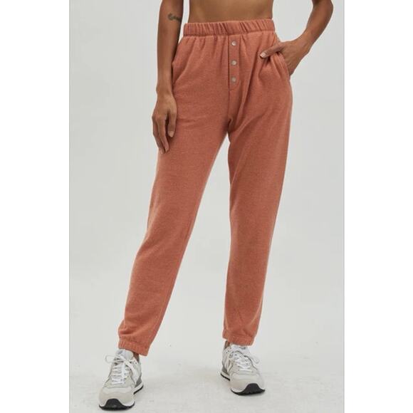 DONNI. Vintage Henley Fleece Jogger Sweatpants Juniper Orange M Quiet Luxury - Picture 1 of 8